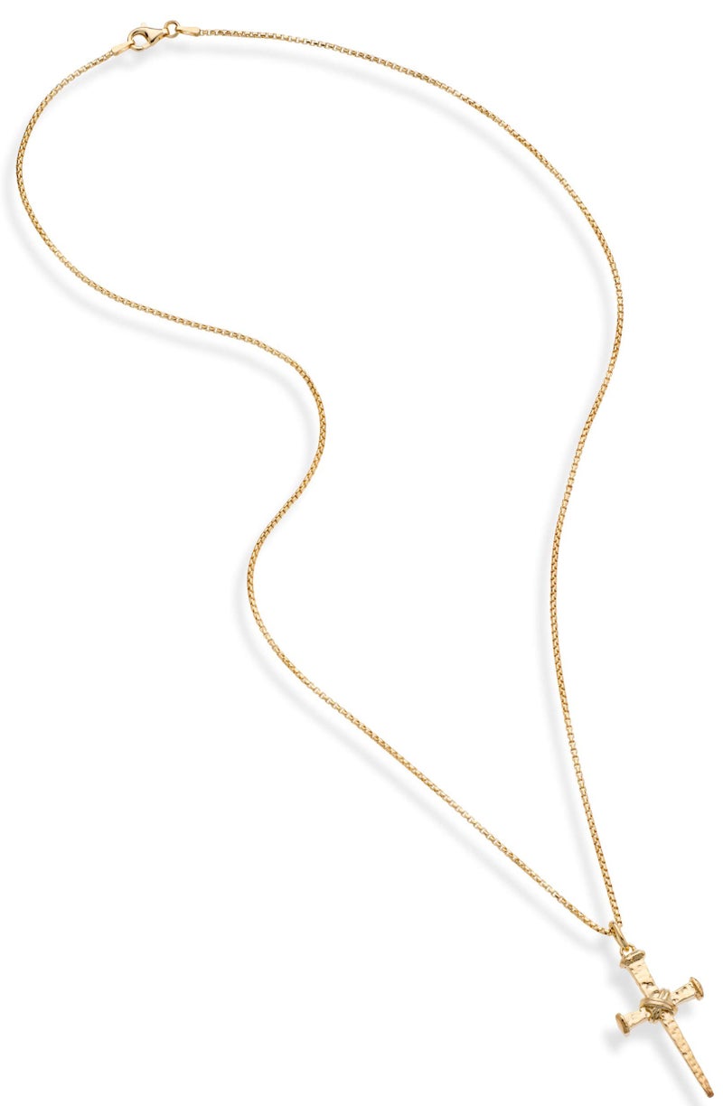 Miabella Italian Rope Wrap Nail Cross Pendant Necklace Box Chain, Rhodium or 18K Yellow Gold Plated 925 Sterling Silver Made in Italy (Length 24 Inches, Rhodium-Plated-Silver) - Image 2
